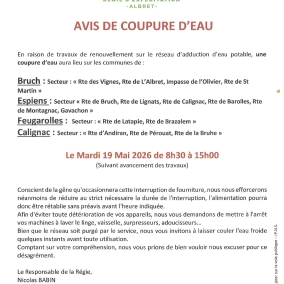 Avis de coupure d'eau le 19 mai